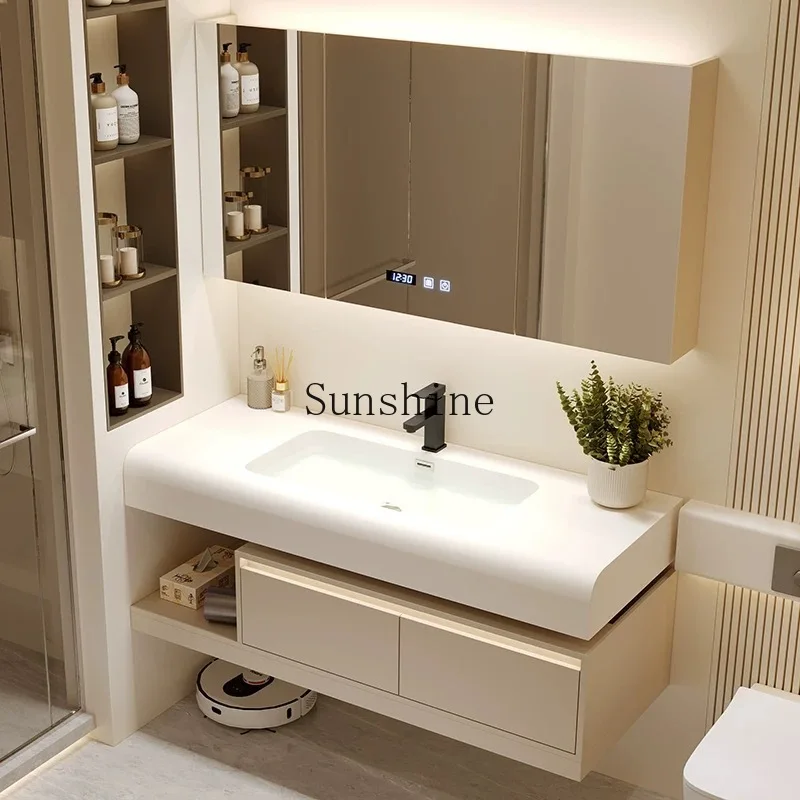 

Integrated arc bathroom cabinet combined wash basin wash table half storage compartment bathroom simple