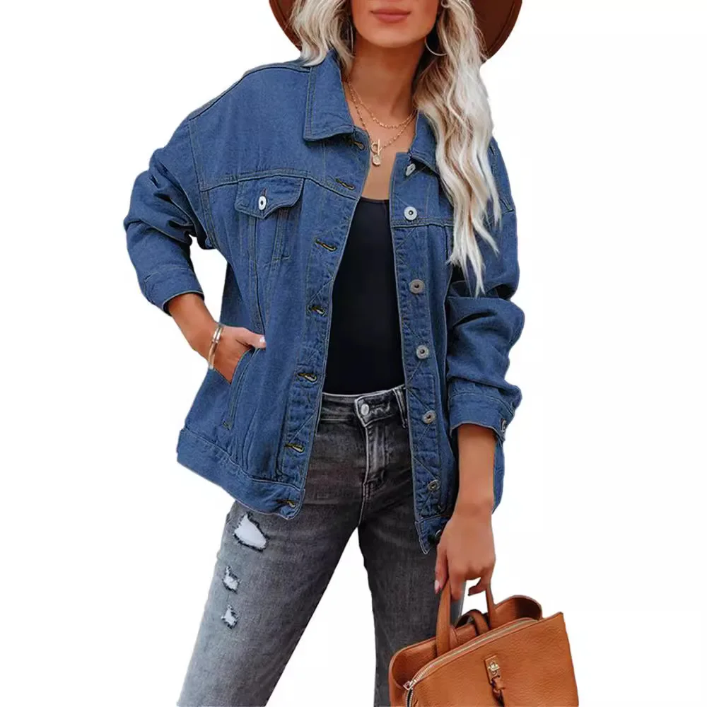 Moto Biker Women Cowboy Coats Jackets Fashion Denim Jacket Women's Lapel Long Sleeved Cotton Jacket Top Women's Clothing