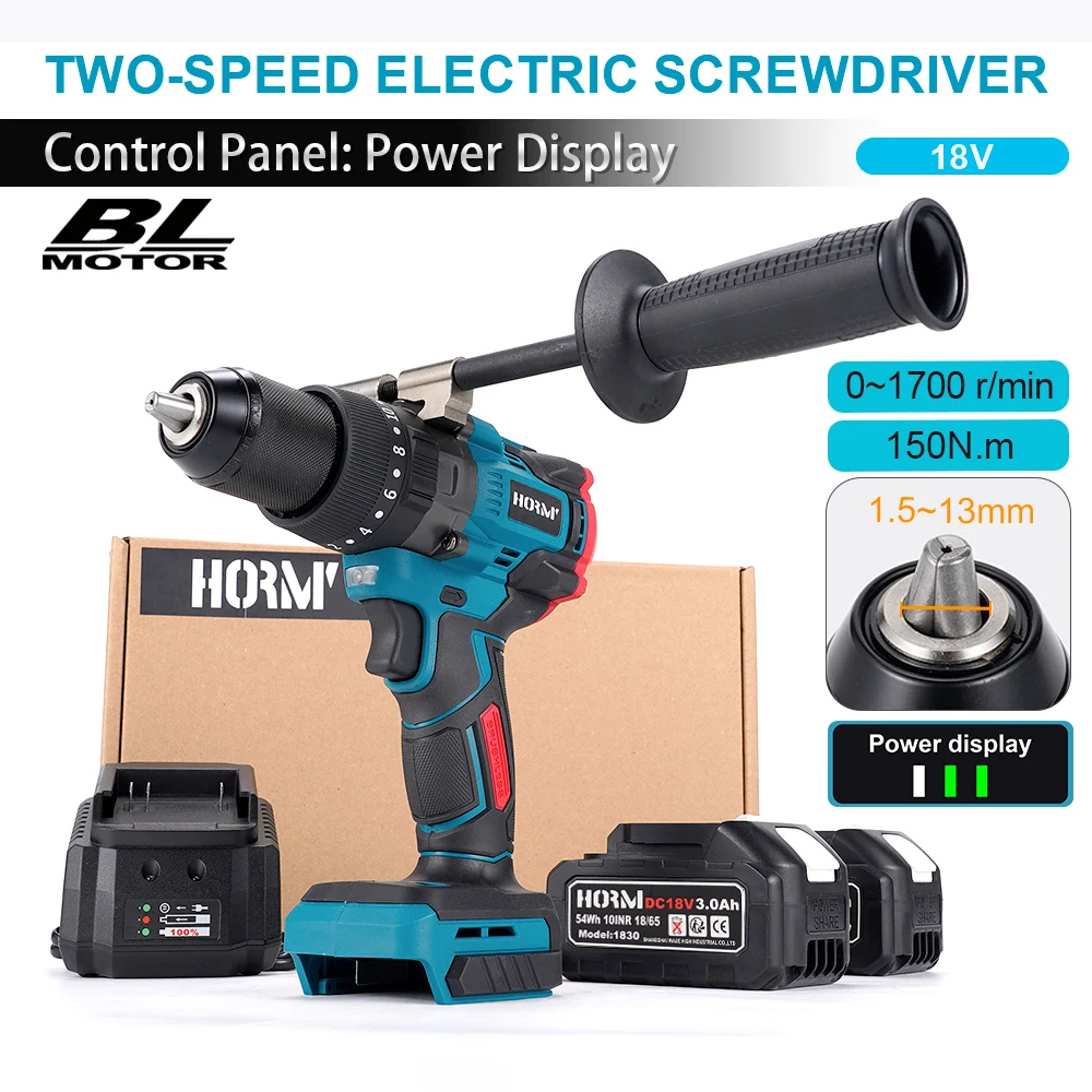 

150N.m Brushless Electric Hammer Drill Cordless Screwdriver Powerful 2-Speed Impact Drill Driver Tool For Makita 18V Battery