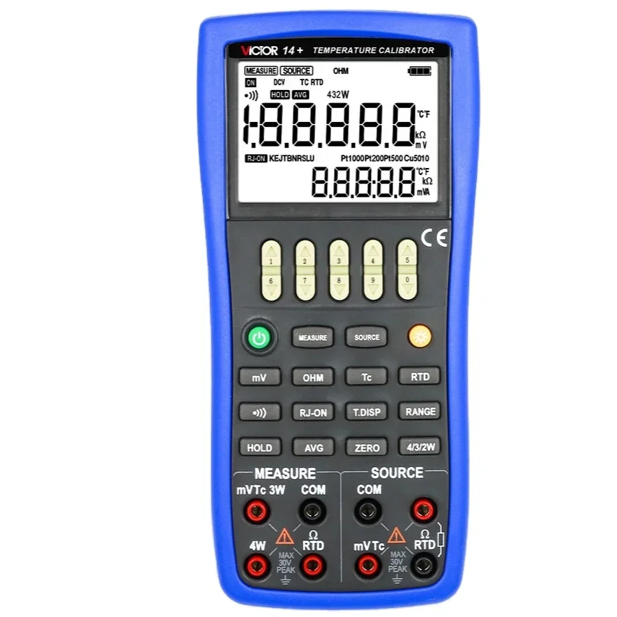 VICTOR 14+ Temperature Calibrator with Measure and Source function 2-wire,3-wire,4-wire connection or ohm and RTD measurement