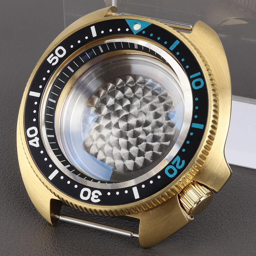 44mm Gold PVD Uhrengehäuse Saphirglas Aluminiumlünette für NH35 NH36 4R35 Uhrwerk Mod SKX 6309 6105 Turtle Gehäuse bei 4.1 Uhr – Detail 2