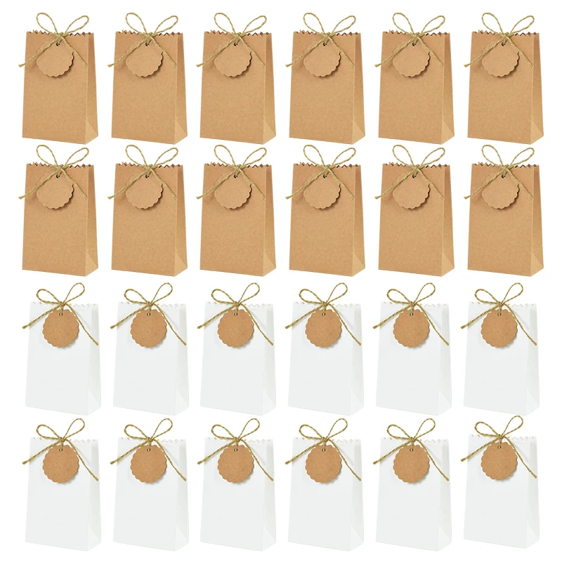 

10-50pcs Kraft Paper Gift Box Retro Candy Cookie Bag with Rope Wedding Favors Birthday Party Supplies Christmas Gift Packaging