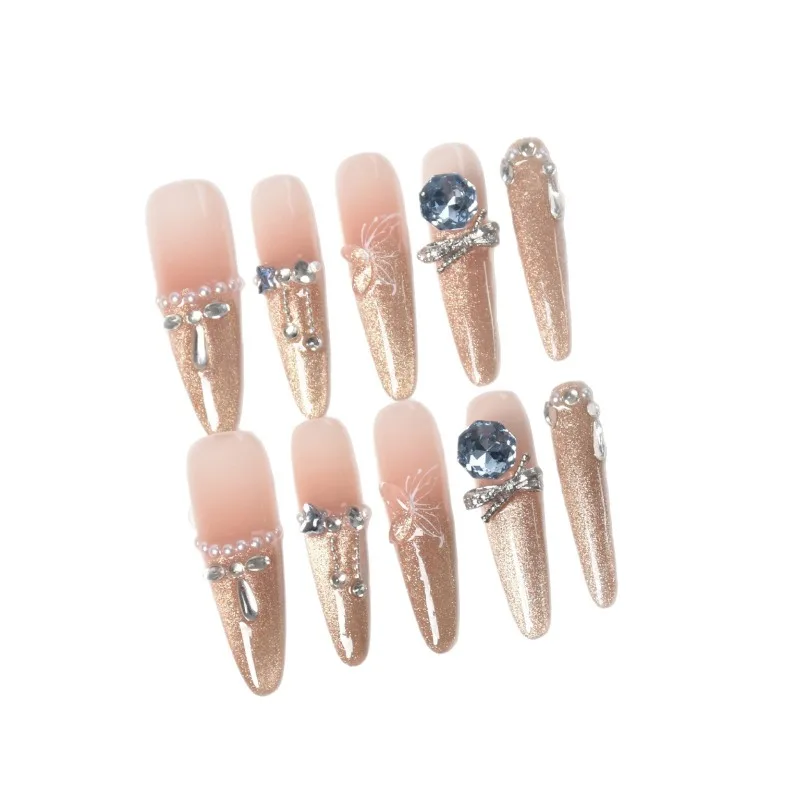 

Handmade wear nail cat's eye French gold cat's eye nail piece pure desire atmosphere whitening nail sticker