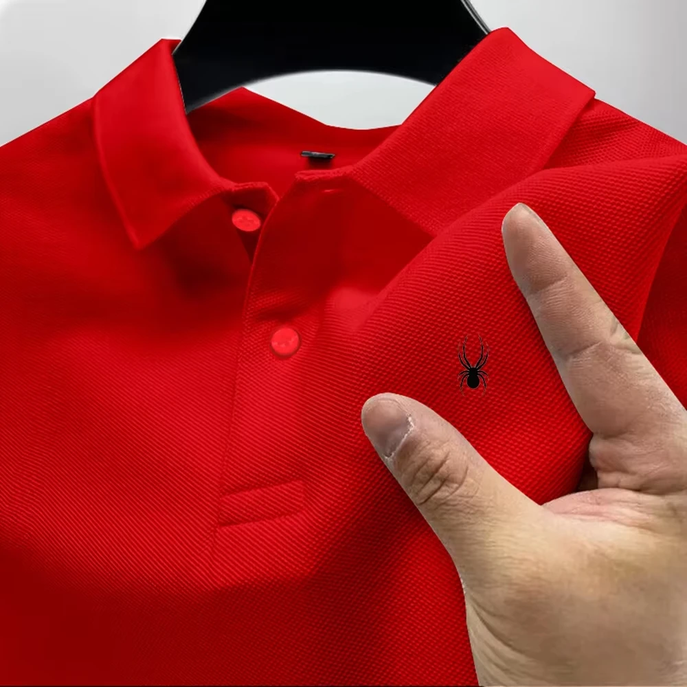 Hochwertiges Sommer-Poloshirt für Herren mit Spinnen-Stickerei, atmungsaktiv und bequem, für Büro, Business, Freizeit und Alltag. – Detail 7