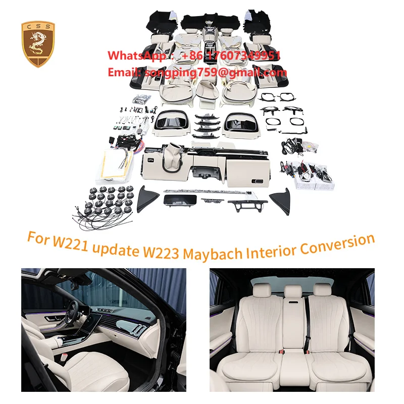 Luxury Full Interior Kit for Mercedes Benz S Class W221 Upgrade to W223 Style Dashboard Center Control Door Panel Seat Covers