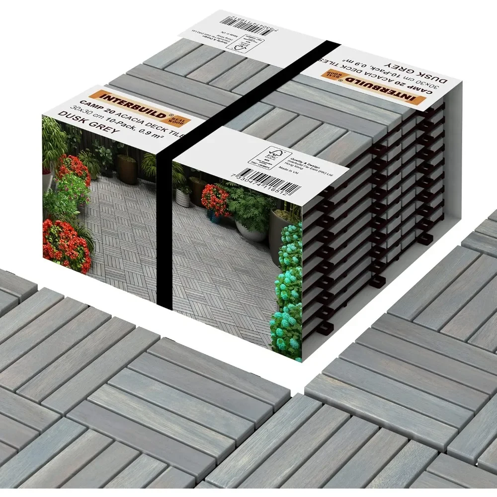 

Hardwood Interlocking Patio floor tile, 12" × 12" (Pack of 10), Easy to Install Floor Tile for Both Indoor & Outdoor Use