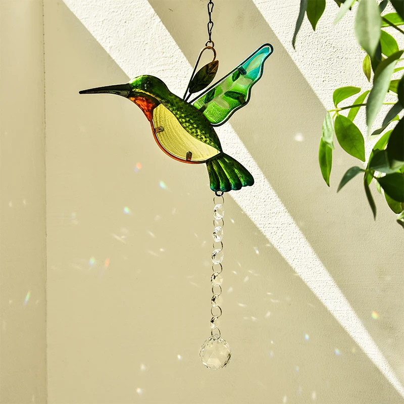 Crystal Hummingbird Sun Catcher with Clear Ball Prism, Hanging Crystal Ornaments for Home, Garden, Office Decoration