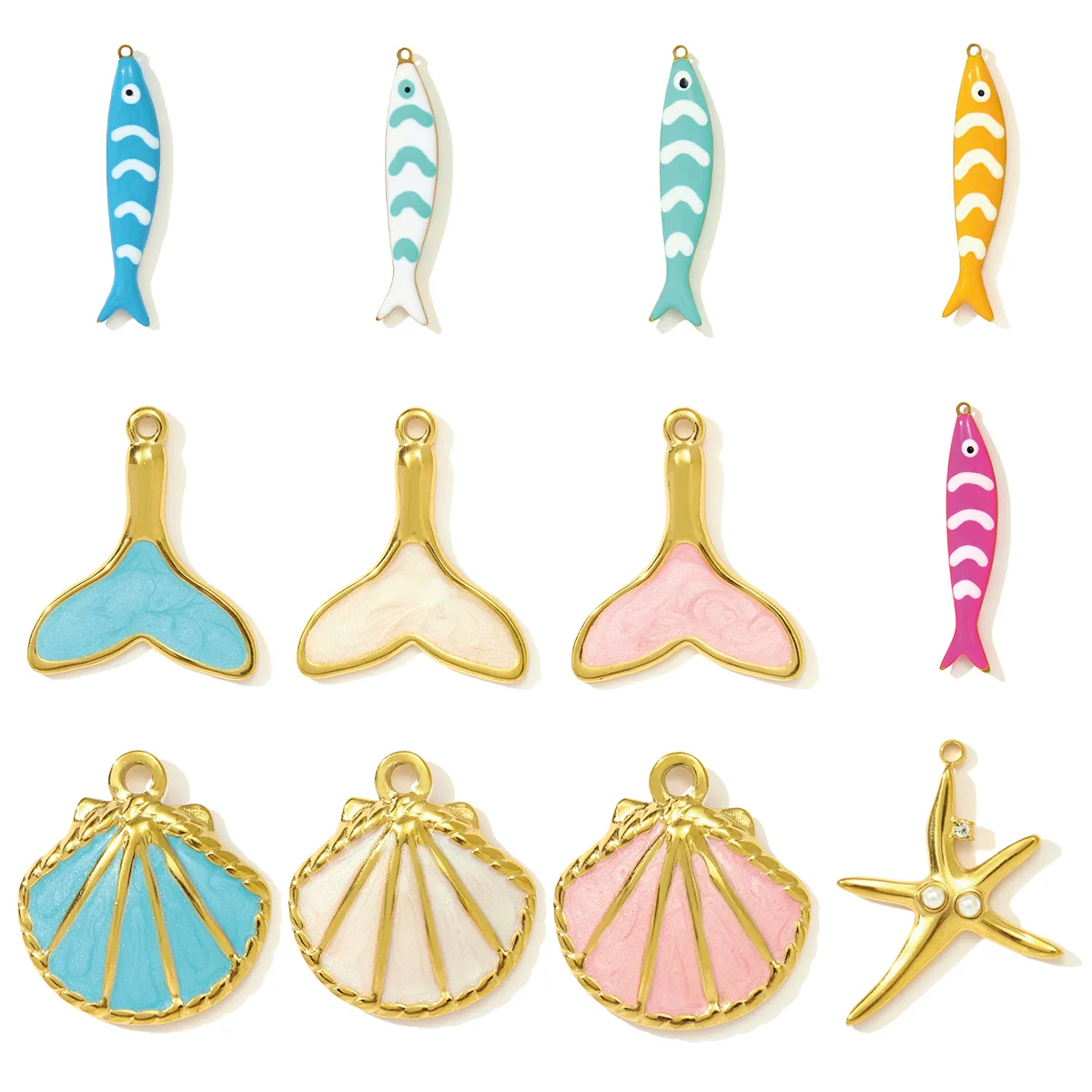 3Pcs/Lot Stainless Steel Shell Fishtail Pendants Enamel Charms For DIY Making Earring Necklace Jewelry Accessory Wholesale