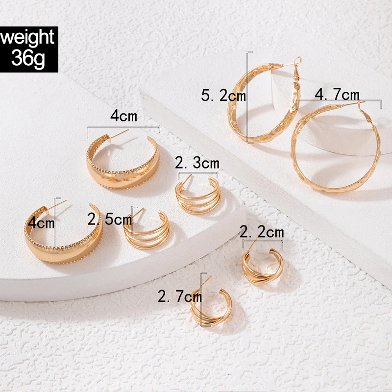 Tocona INS Trendy Semicircle Hoop Earrings for Women Gold Color Alloy Metal Hollow Geoemtry Party Jewelry Gift 4 pair/sets 21776