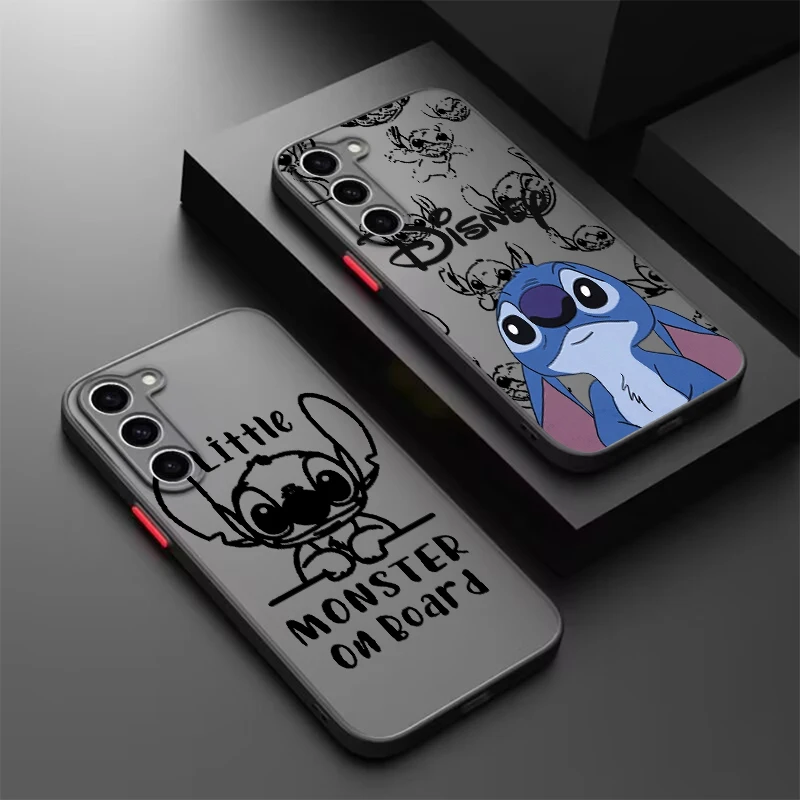 

Stitch Art Cute Disney Cartoon Frosted Translucent For Samsung Galaxy S24 S23 S22 S21 S20 FE S10 S9 S8 Plus Ultra Pro 5G Soft