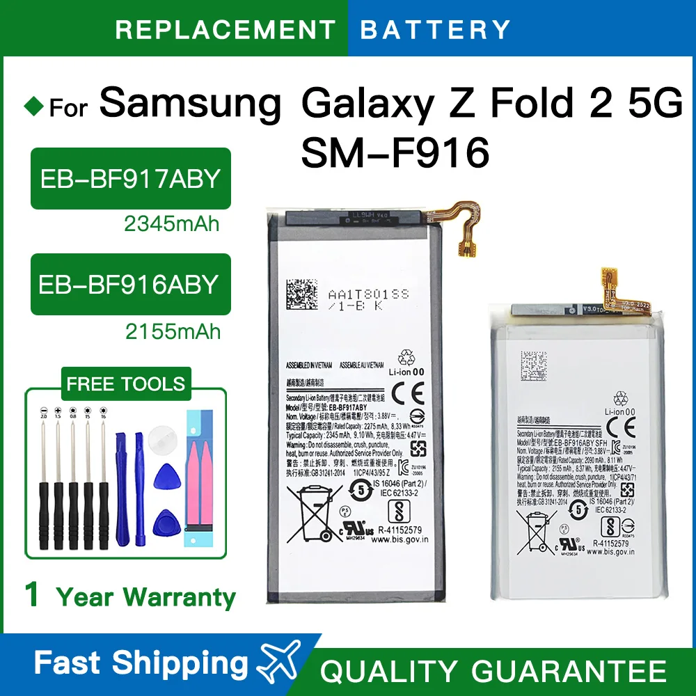 Genuine EB-BF916ABY EB-BF917ABY Battery For Samsung Galaxy Z Fold2 Fold 2 5G SM-F916 2090mAh/2275mAh Phone Battery+Free Kits