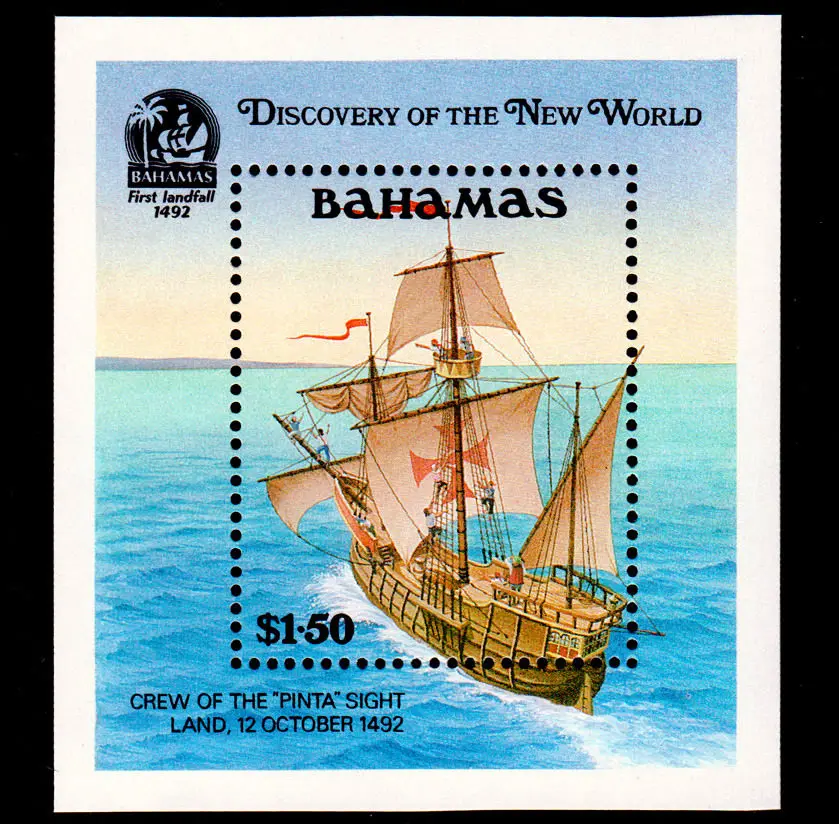 1 folha de novo selo postal de Bahamas 1991 Columbus Discovers America Folha de lembrança de veleiro selos MNH