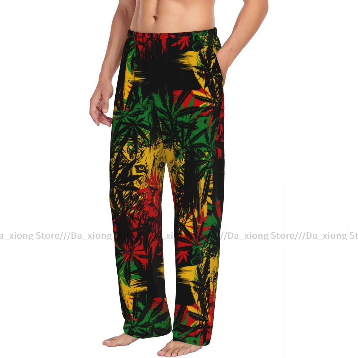 Men\'s Casual Pajama Sleeping Pants Lion Rasta Pattern Lounge Loose Trousers Comfortable Nightwear