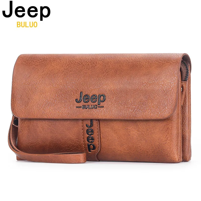 JEEP BULUO Mens Wallet Clutch Bag PU Leather Coin Purse Long Fashion Business Style Men\'s Handbag Card Bags Soft Key Bag