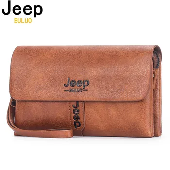 JEEP BULUO Heren Portemonnee Clutch Bag PU Lederen Portemonnee Lange Mode Zakelijke Stijl heren Handtas Kaart Zakken Zachte sleutel Tas
