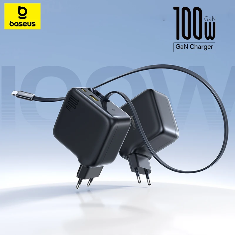 Baseus 100W Fast Charger For Tablet Laptop Quick Charger Retractable USB C Charger Cable Phone Charger For iPhone Samsung