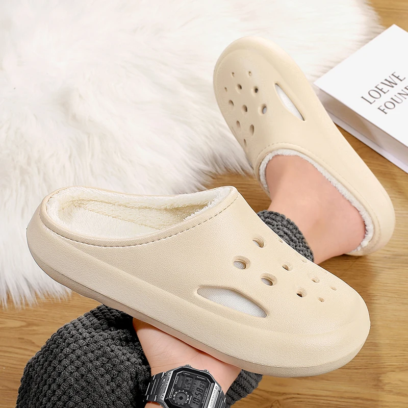 

Autumn Winter Men Women Cotton Slippers Outdoor Indoor Warm Slippers Shoes Waterproof Male Couple Home Bedroom Plush Slippers