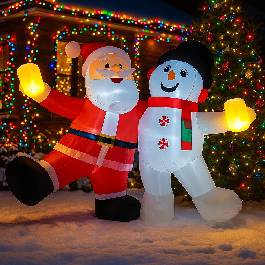 1.8M/5.9FT Inflatable Santa Claus and Snowman  Lights LED Home Decorations Toys Yard Xmas Holiday Supplies Outdoor Lawn Decor