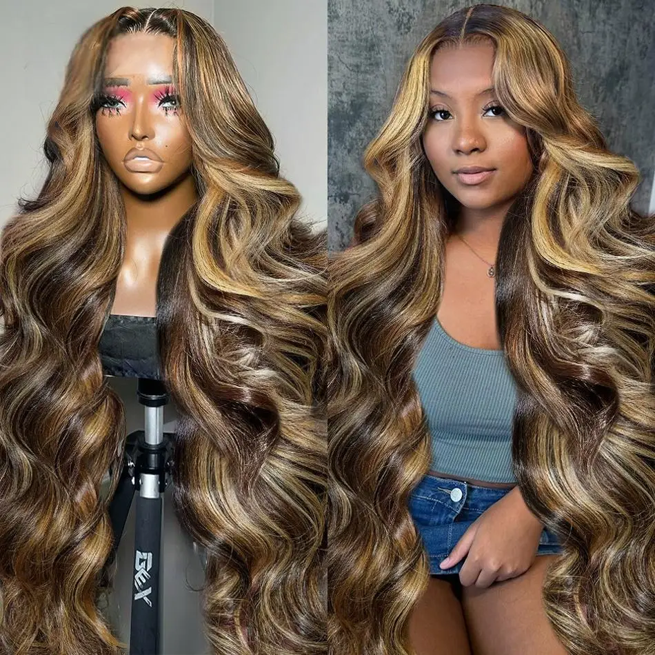 

30 36 Inch Body Wave 13x4 Ombre Highlight HD Lace Frontal Wigs 13x6 4/27 Colored Wigs Lace Front Human Hair Wigs Transparent