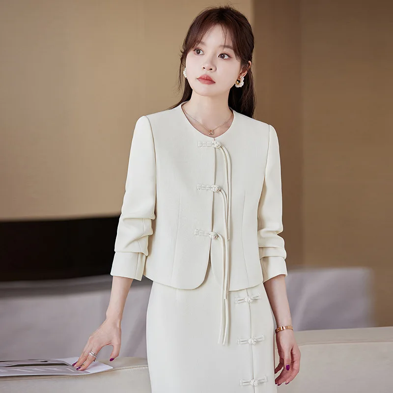 Coat Women's Spring Clothes2024New Style Buckle Suit Chinese Women's Clothes Chinese Style Skirt Business Suit