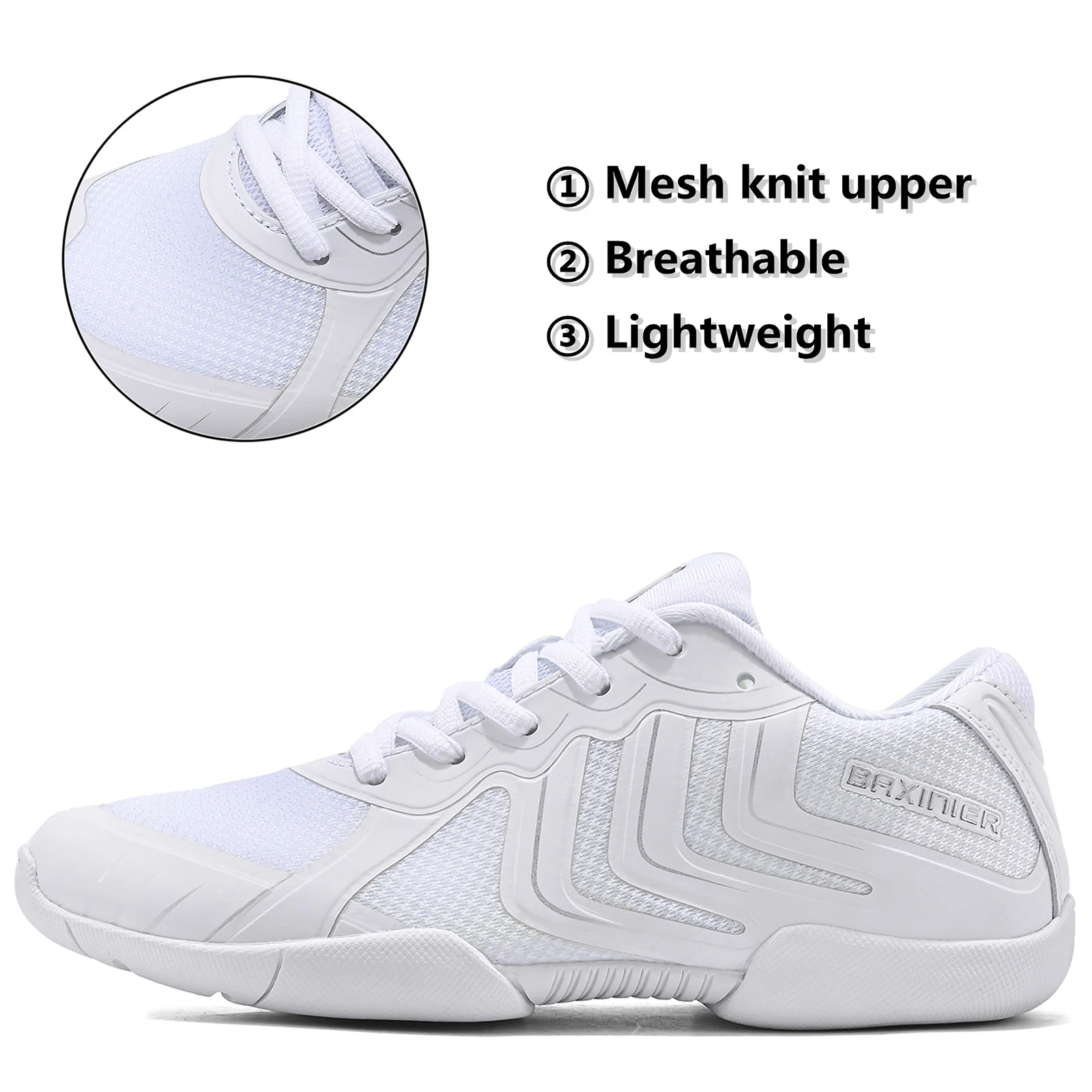 BAXINIER Girls White Cheer Shoes Youth Competition Cheerleading Dance Sneakers Women Breathable Athletic Training Tennis