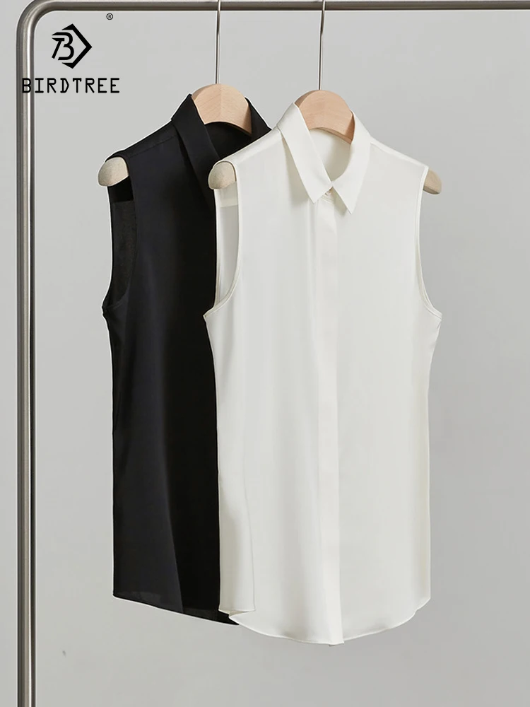 

BirdTree, 90%Natural Silk Elegant Shirts, Women Sleeveless Solid, Commute Fashion OL Vest Blouses, 2024 Summer Autumn T48315QC