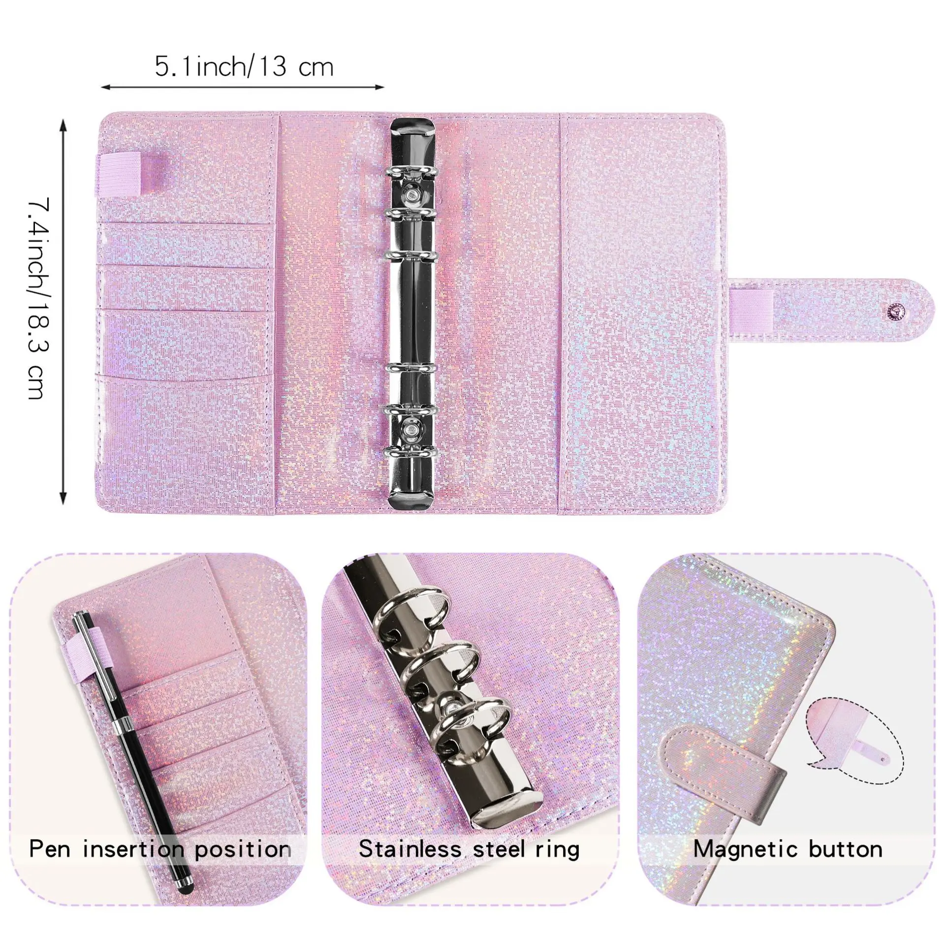 Macaron Glitter Color A6 PU Leather DIY Binder Notebook Covers Diary Books Schedule Paper Covers School Stationery