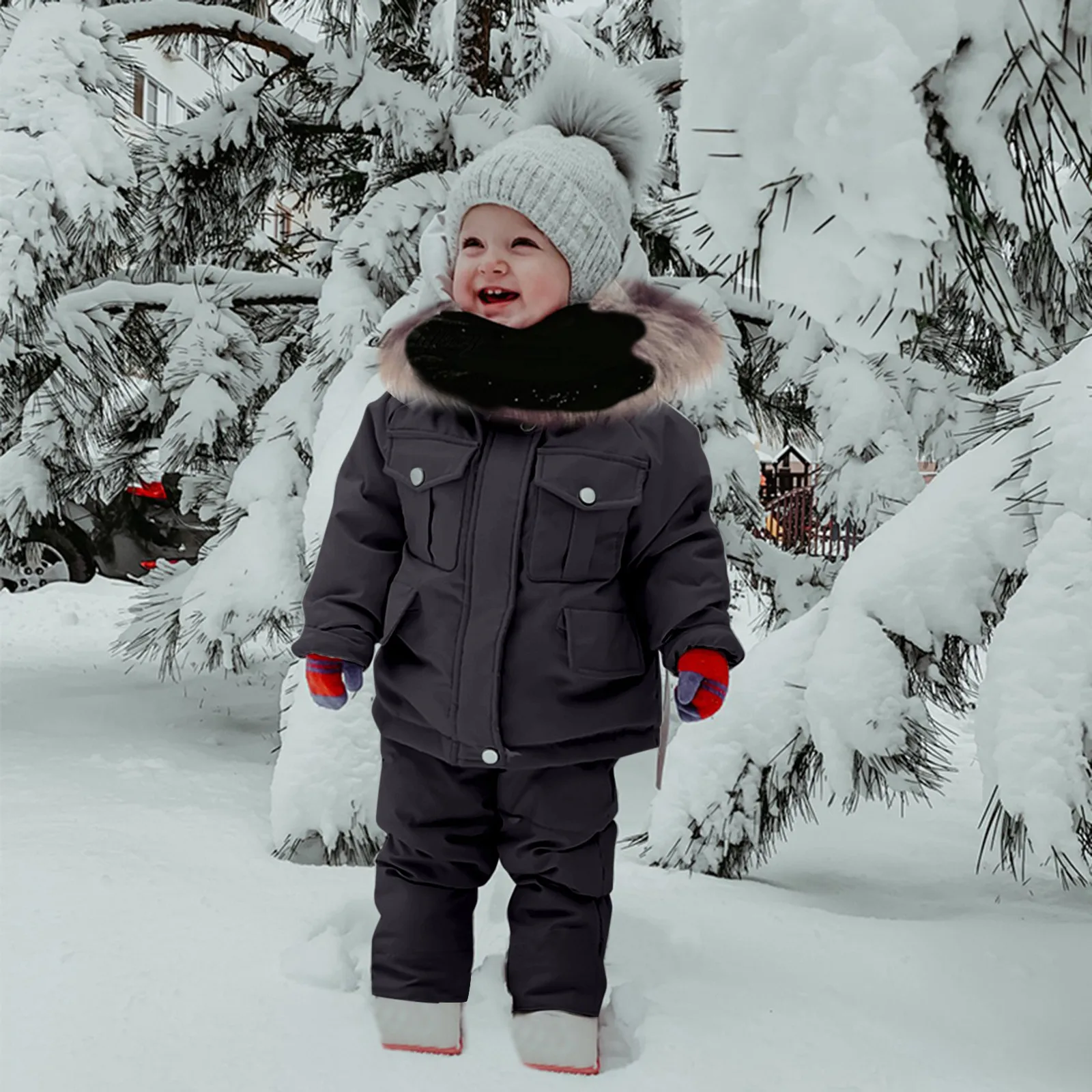 

2pcs Children Clothing Set Baby Toddler Girl Clothes Winter Down Jacket + Jumpsuit Thicken Warm Fur Collar Infant Snowsuit 0-5Y