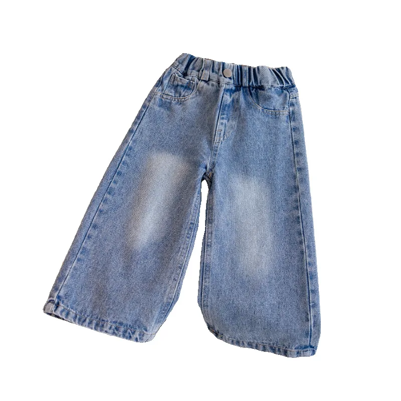 Children's Jeans Spring and Summer Trousers Baby Girls' Loose Wide-Leg Blue Jeans Versatile Outerwear Pants-XMS