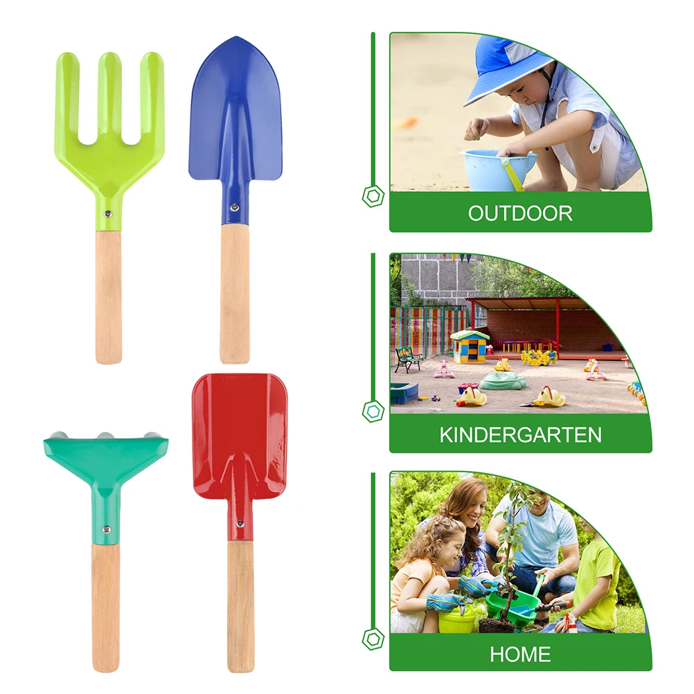 เด็กทําสวนชุดเครื่องมือไม้เหล็กของเล่นเด็กอเนกประสงค์ Rake Trowel Shovel ทรายเล่น Beach Park YARD โรงเรียน