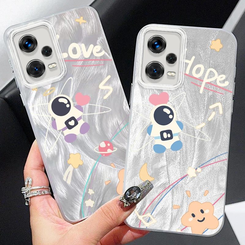 Astronauts Hope Love Cute For Xiaomi Redmi Note 13 12 11 11S 10 10S 9 9S 8 Pro Plus Max 5G Feather Yarn Funda Phone Case