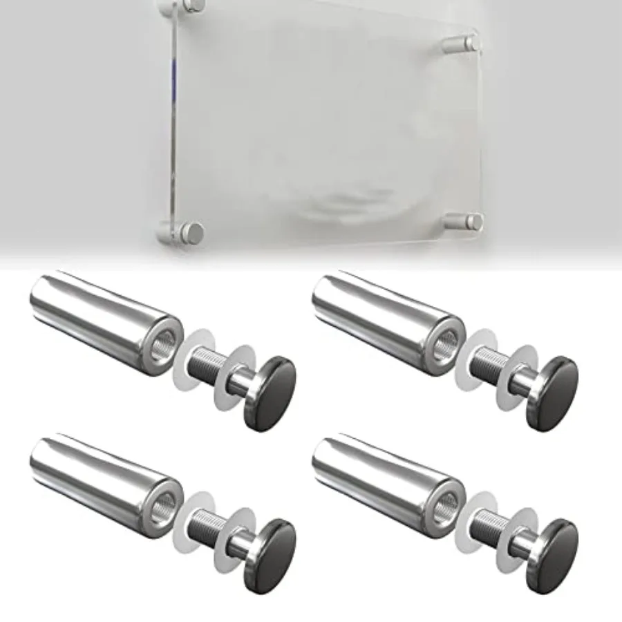 Entretoises en verre, Entretoises en acier inoxydable, Supports de panneaux, Supports de vis publicitaires, Vis publicitaires en acier inoxydable, 4 pièces