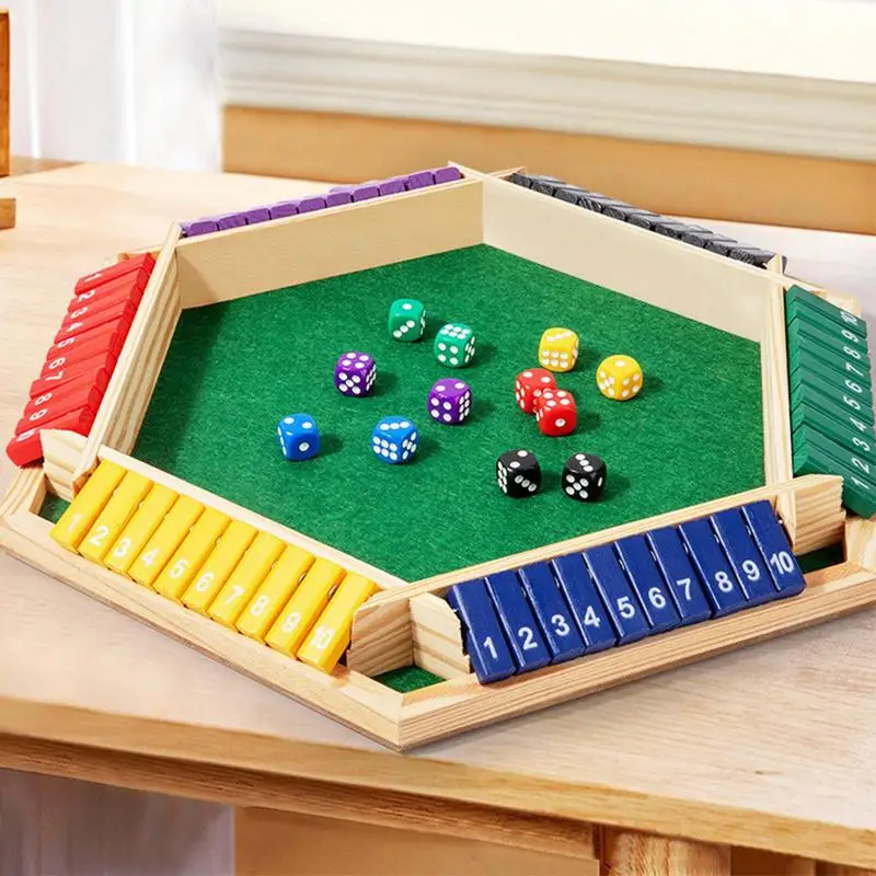 Wooden Dice Board Game Shut The Box for 6 Players Flaps & Dices Game Parent-children Interaction Family Entertainment