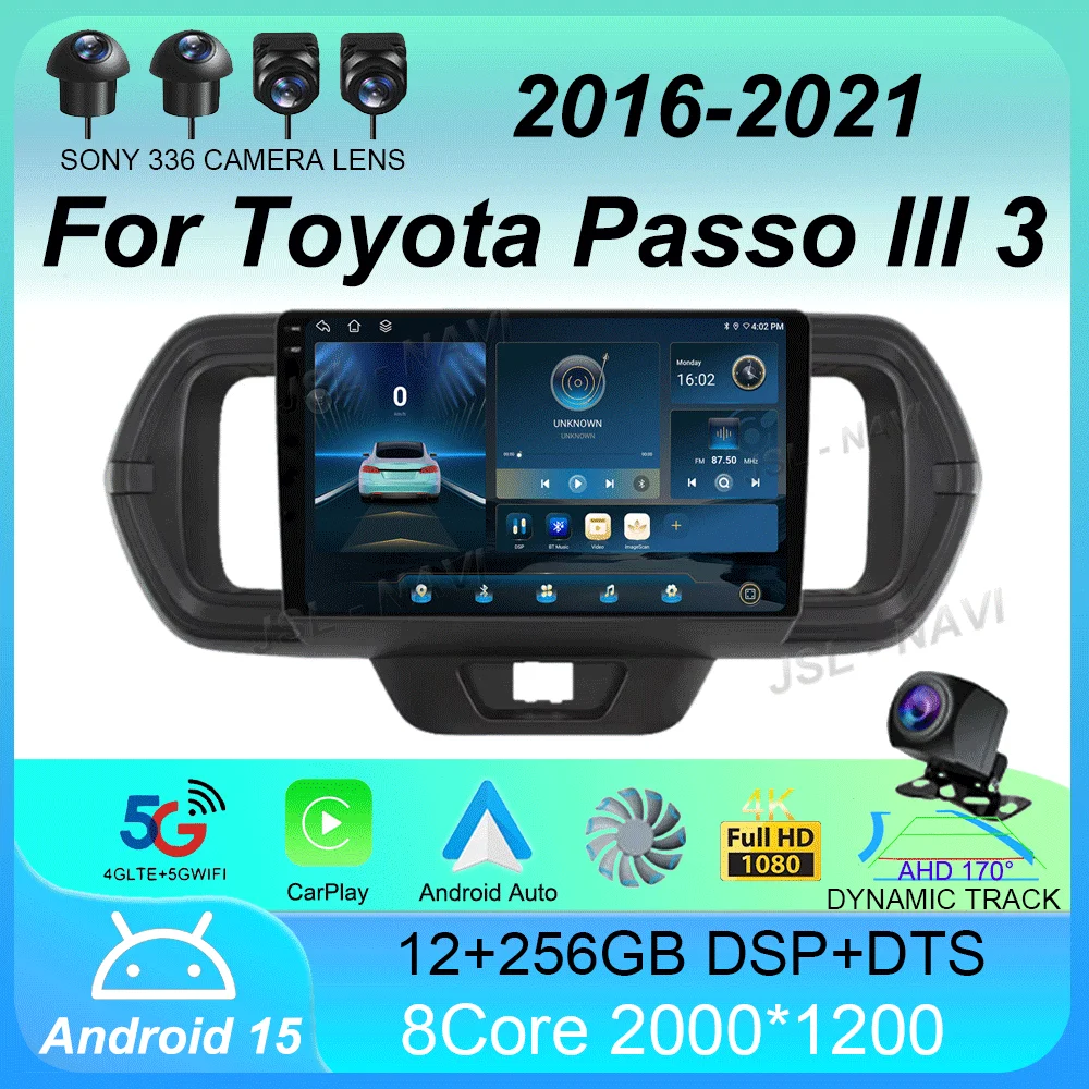 Android 16 for Toyota Passo III 3 2016 - 2021 Autoradio Con Driver Destro Multimedia Wireless Carplay 5G Wifi BT Navigazione GPS