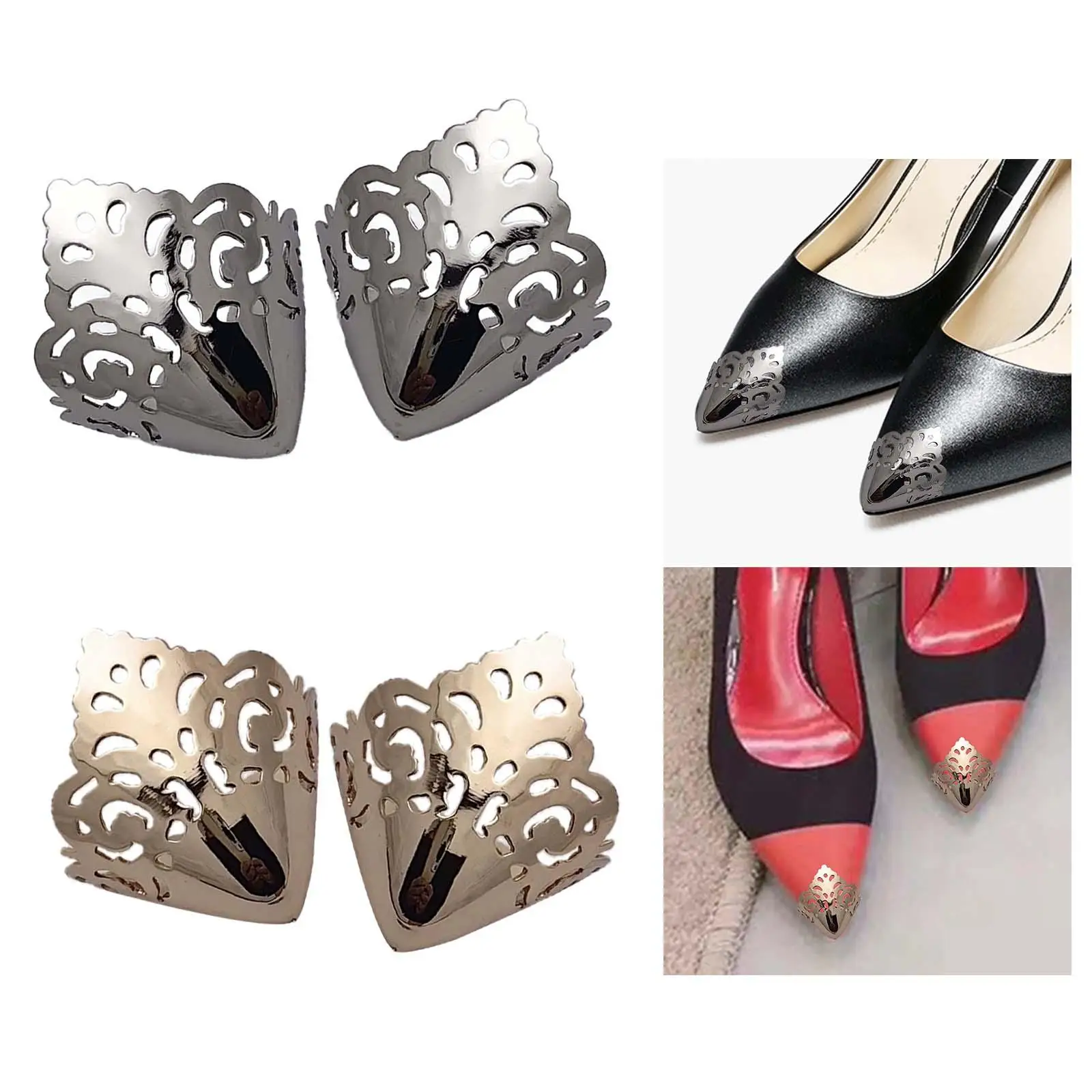 ตัวป้องกันหัวรองเท้าโลหะ 2 ชิ้น สำหรับผู้หญิงและเด็กผู้หญิง แบบโปร่ง ตกแต่งสีพื้น เรียบหรู ขนาดเล็ก สำหรับปกป้องรองเท้า