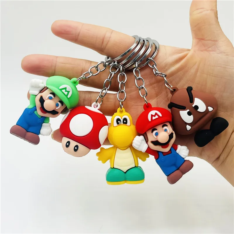 5pcs/lot Super Hero Mario Keychains Luigi Toad Yoshi Bowser Action Figure Model PVC Cartoon Bag Doll Pendant Kids Birthday Gift