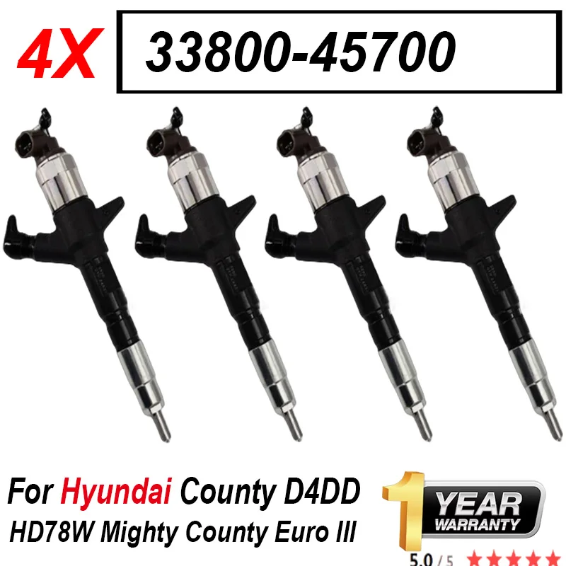 4PCS 33800-45700 Common Rail Injector 095000-5550 Diesel Fuel Injector 0950005550 DCRI105550 For Denso Hyunda HD78W Mighty