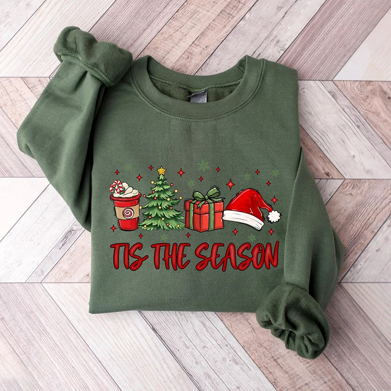 Weihnachten Tis The Season Sweatshirt, Merry Xmas Shirt, Damen Weihnachtssweatshirt, Winter Langarm Pullover mit Rundhalsausschnitt Geschenke