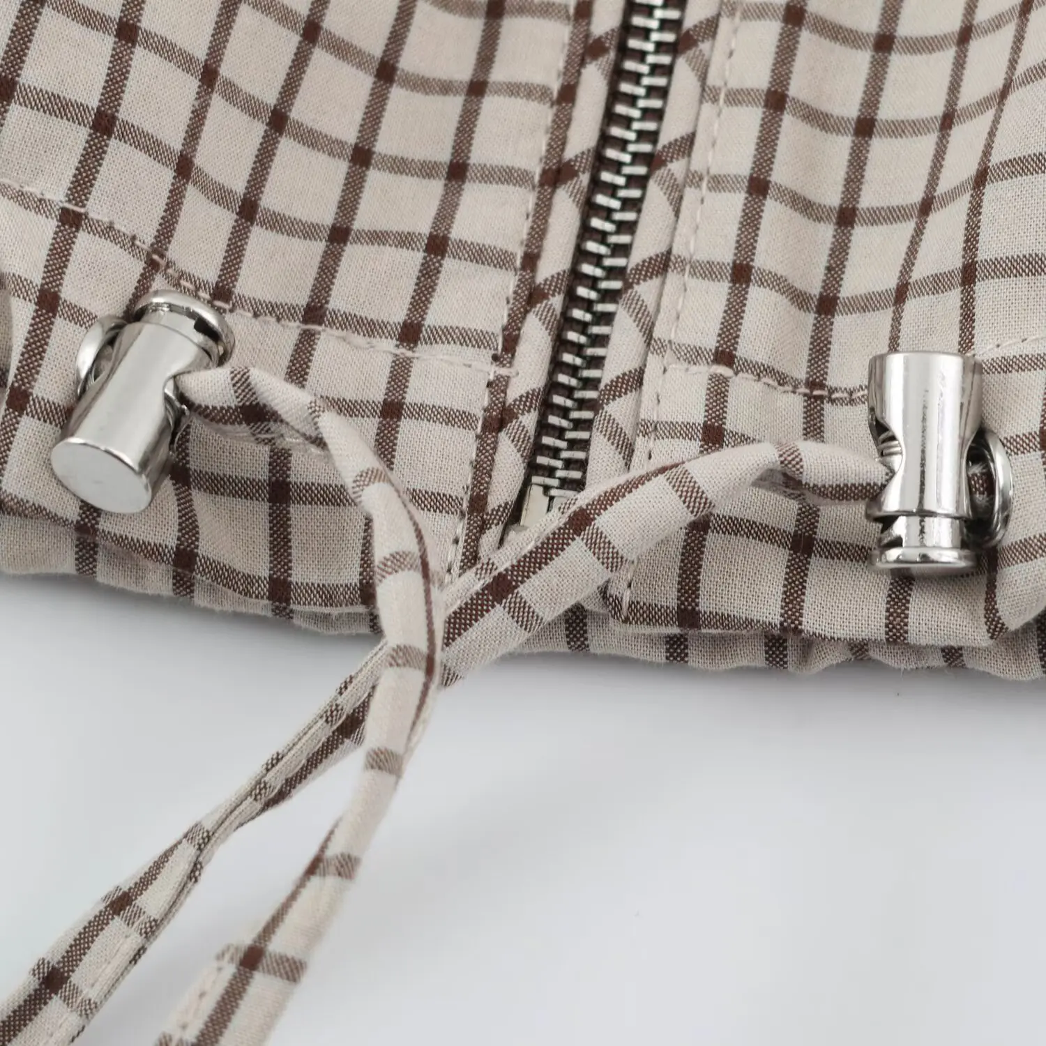 NLZGMSJ 2026 Herbst Damen Casual Karierte Kapuzenjacke Schicke Langarm-Jacke mit Kordelzug und Reißverschluss Lose Kurze Jacke Streetwear-Mantel – Detail 8