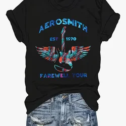 Gitara aerozmith T-shirt z nadrukiem Casual krótki rękaw Top z okrągłym wycięciem na szyi letnie odzież Plus Size damskie grafika Harajuku Streetwear