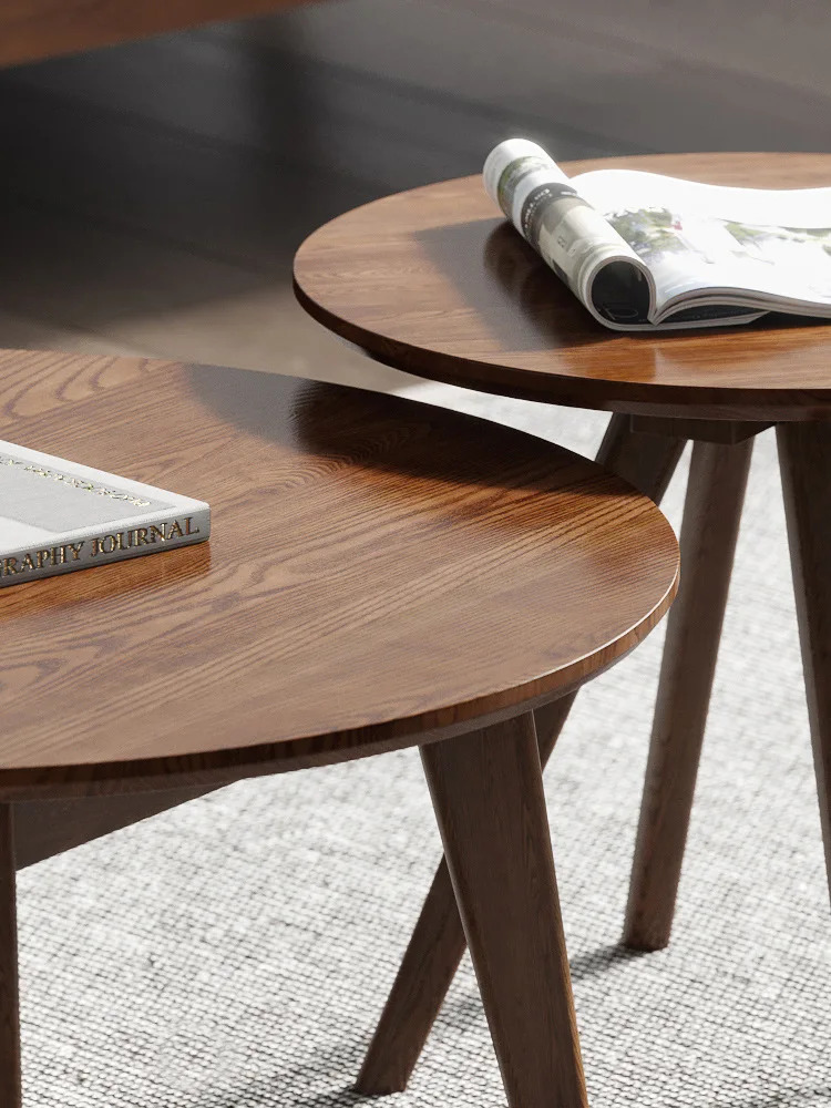 Tavolino da tè nordico personalizzabile in legno massello soggiorno domestico piccolo appartamento combinazione semplice tavolino da tè rotondo