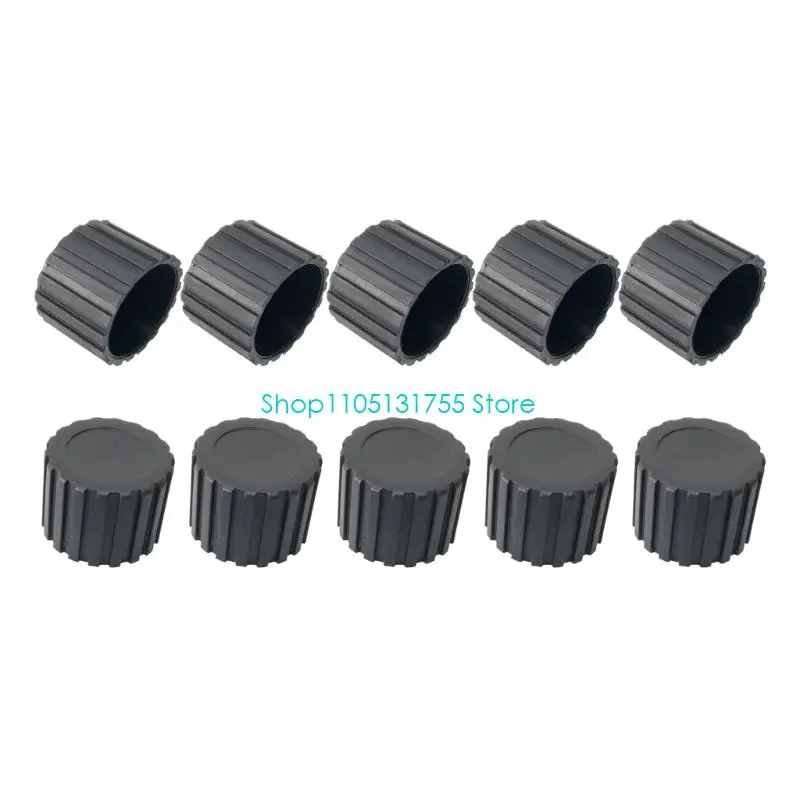 K0EF Round Tube End Cap for Gym Equipment 38 Mm Plastic Insert Set, Ribbed Closed-End Form, Black Set of 10 for Routine