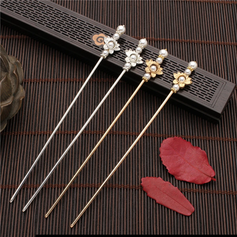 Fashion Headdress Chinese Classic Crystal Flower Plate Hair Fork Hair Accessories Pearl Hair Sticks Tassel Hairpin