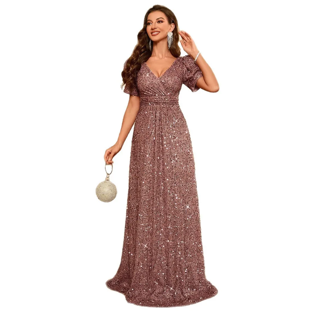 Ele Sequin Fi Tail Avondjurk Dames Nieuwe Sle Host Ball Dr U-Neline Mid Taille Synthetische Vezels Volwassen Ceremonie