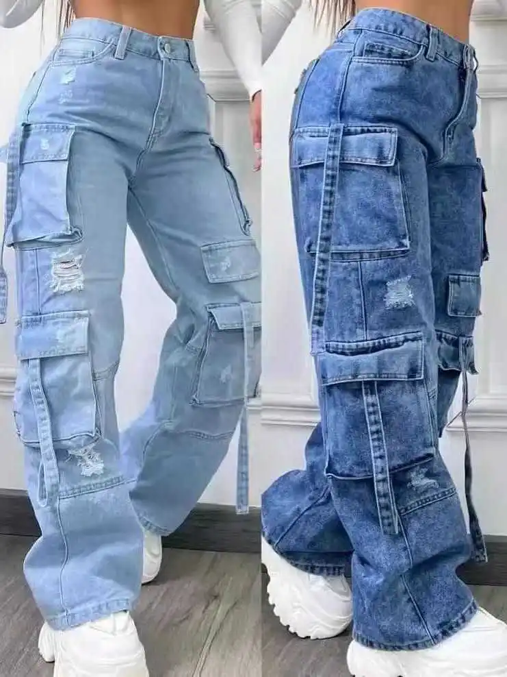 Faionable Women's Denim Trousers Versatile Multi Color Suitable for Various Ocns Spring Season  No Brand Registered