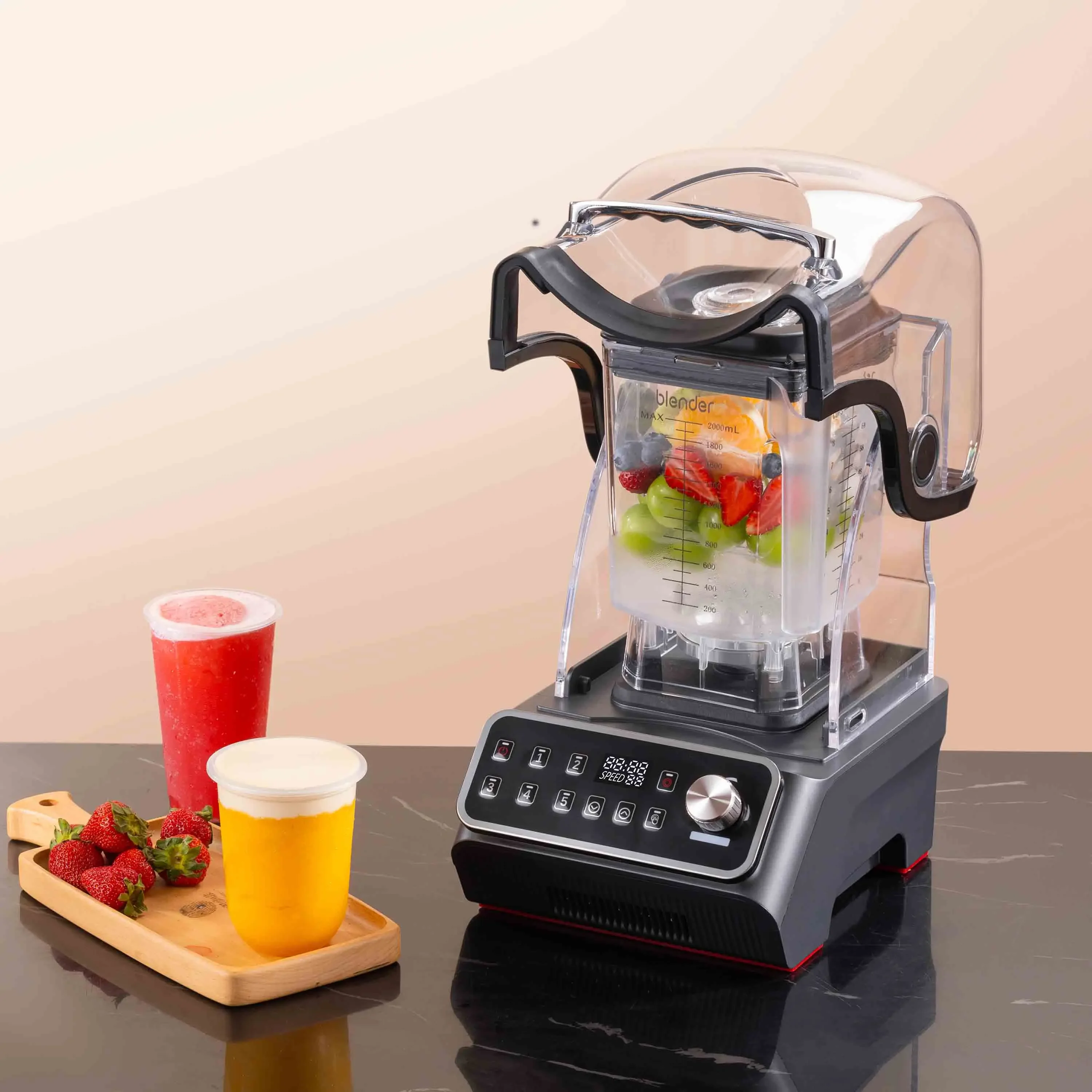 2.5Hp Carbon Brushless DC Motor Blender With Soundproof Cover Commercial Smoothie Blender Machine