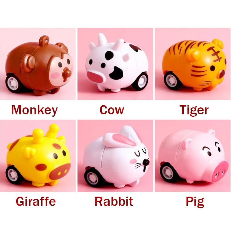 1/6pcs Kids Pull Back Car Toys Mini Cartoon Animal  Inertia  Cute Car Model  for Boys Girls Birthday Xmas Fun Gift Car Toys