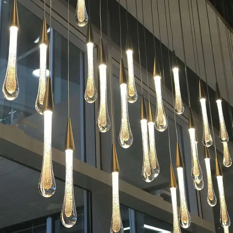 

Modern Pendant Lamp Minimalist Meteor Shower Water Droplet Chandelier Staircase LED Light Restaurant Bar Water Droplet Light