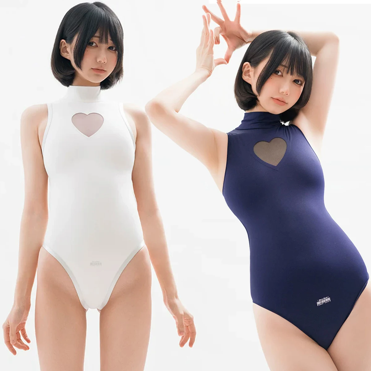 Women Sexy Japanese Uniform Hollow Out High Cut One-piece Tight Back Zip Swimsuit Preppy Quick-dry Swimwear Bathing Suit Cosplay