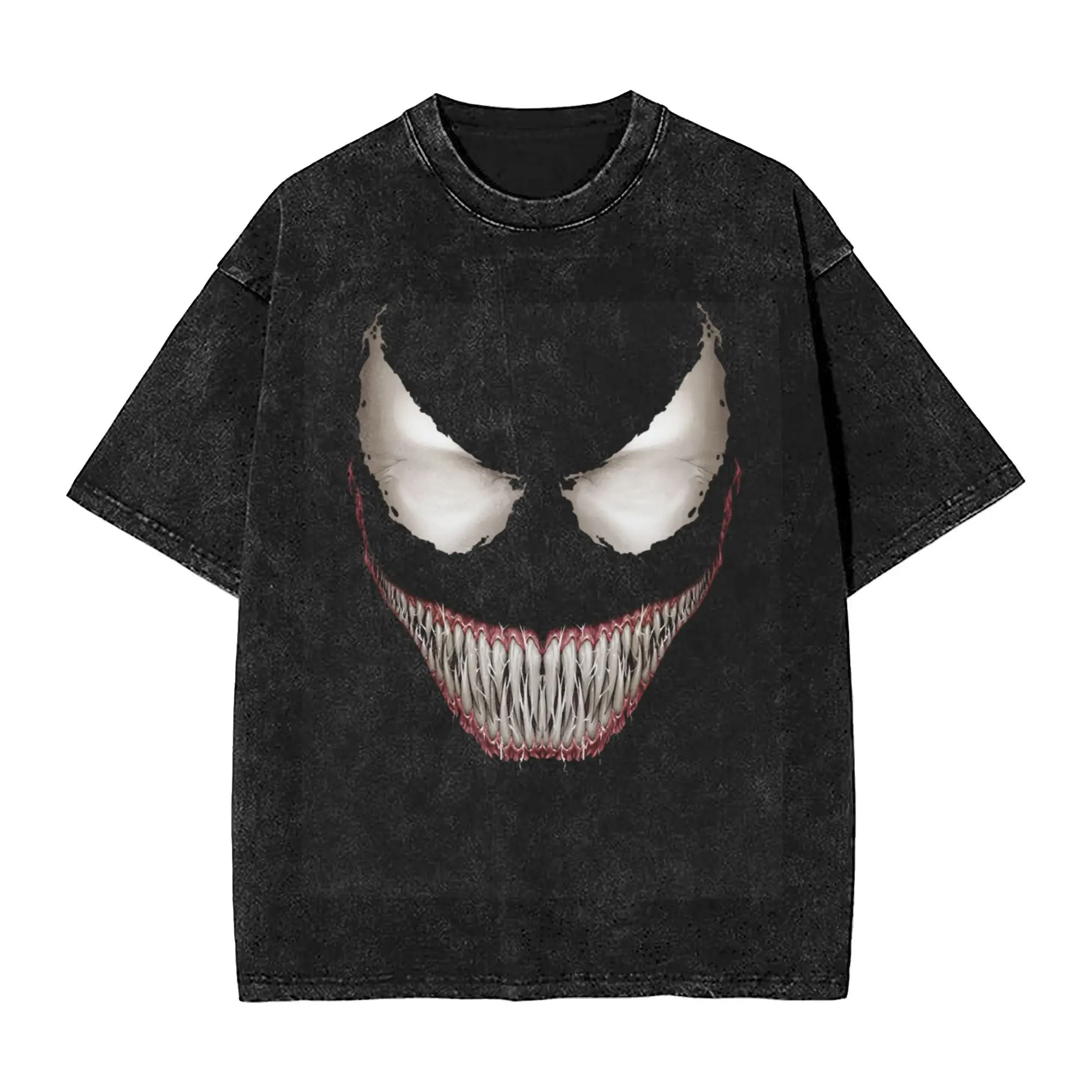 

Промытая футболка с улыбкой Venom, винтажные футболки в стиле хип-хоп, уличная одежда в стиле Харадзюку, хлопковые летние топы, футболки для мужчин и женщин